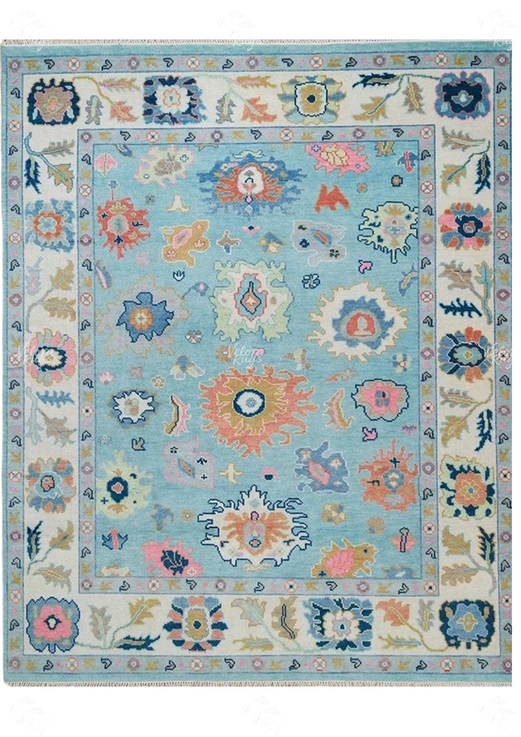 Elegant Hand Knotted Blue Oushak Rug - Antique-Style Contemporary Design, Available in 4x6, 5x8, 6x9, 8x10, 9x12, 10x14 ft | Living Room Rug