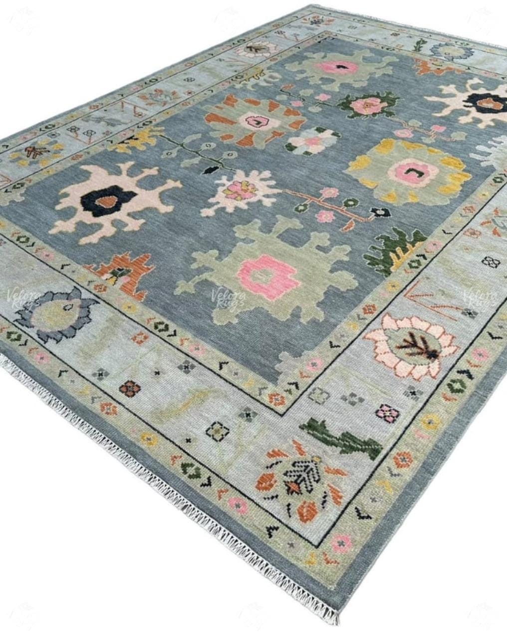 Hand-Knotted Grey Oushak Wool Rug: Modern Handmade Rug 4x6,5x8, 6x9,8x10, 9x12, 10x14 ft for Living Room, Dinning hall  | Antique Style Rug