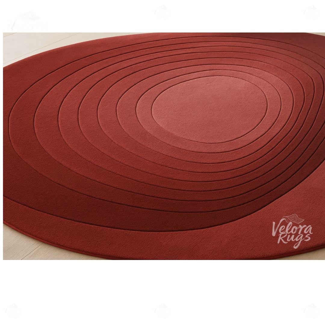 Red Round Tufted Rug – Modern Gradient Wool Area Carpet | Handmade 3D Circle Rug for Living Room | Minimalist Contemporary Home Decor