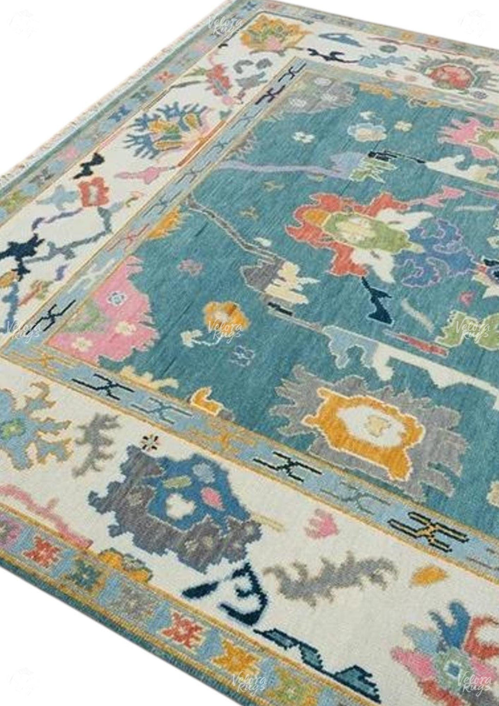 Blue Oushak style Hand Knotted Rug 4x6, 5x8, 6x9, 8x10, 9x12, 10x14 ft Contemporary Handmade Rugs for Living Room, Bedroom and Dining Hall