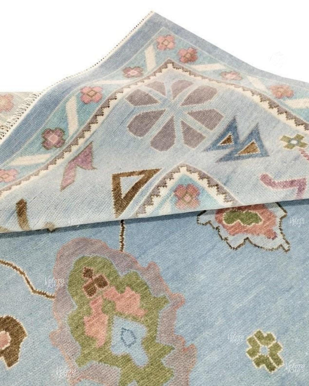 Light Blue Hand-Knotted Oushak Rug, Traditional Turkish Style Wool Area Rug, Handmade Rug for Living Room, Bedroom, or Dining | Custom sizes