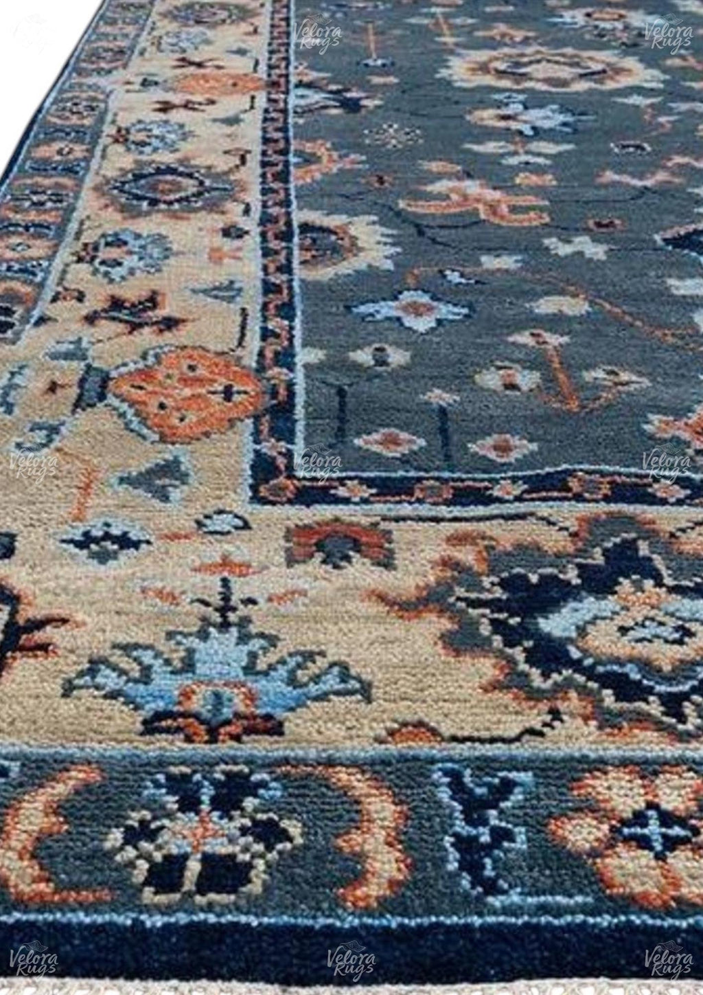 Blue - Grey Turkish inspired Oushak Hand Knotted Rug for Living Room, Bedroom, Kitchen - Antique Style Contemporary rug | Custom Sizes