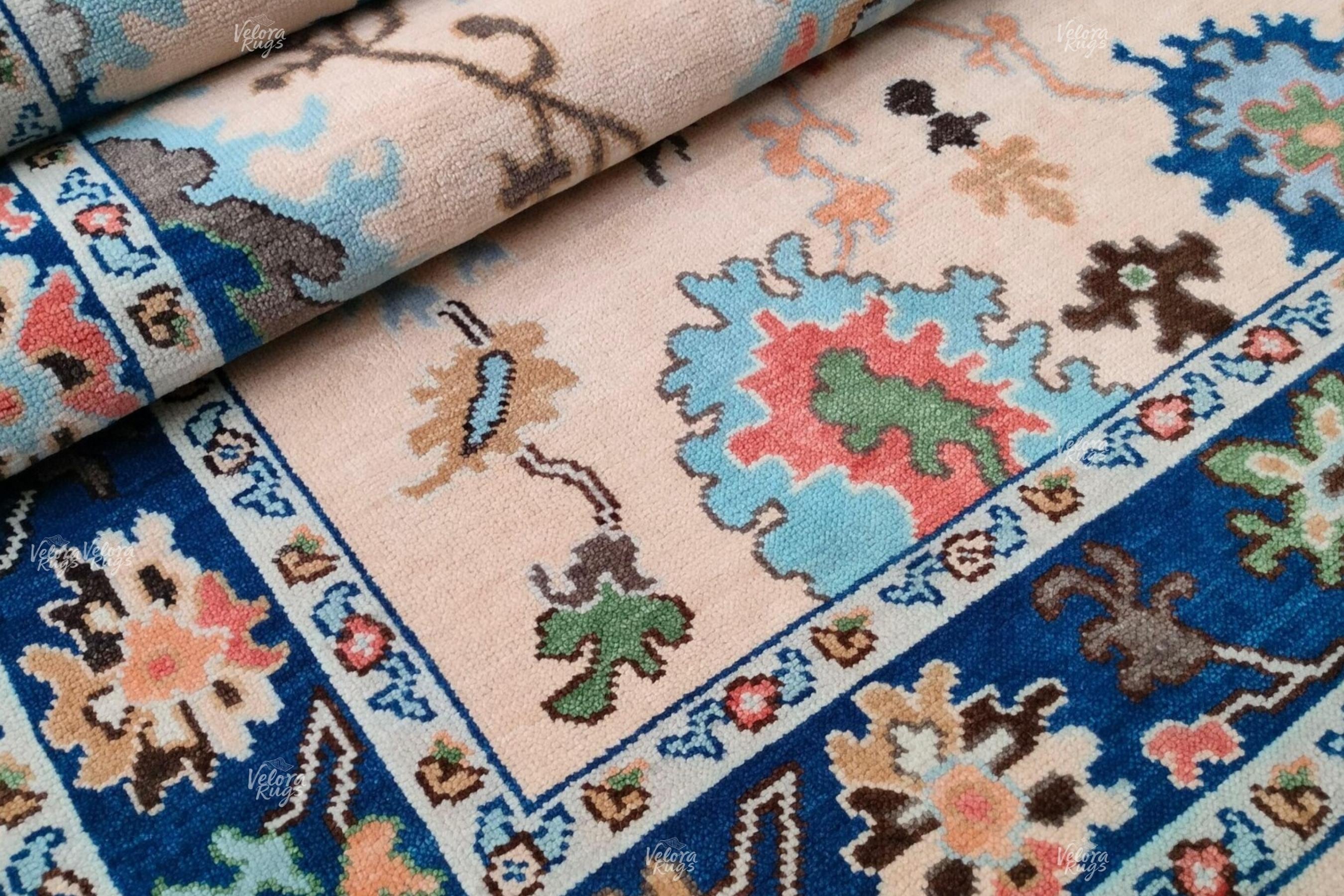 Elegant Floral Oushak Rug – Handknotted Wool Area Rug 4x6, 5x8, 6x9, 8x10, 9x12 ft, Vintage Style Turkish Design for Living Room & Bedroom