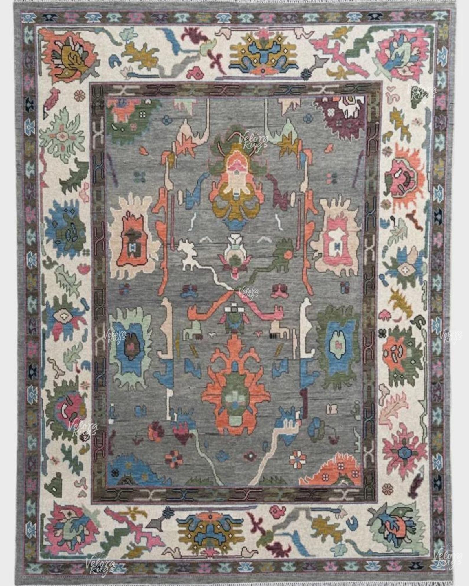 Grey Modern Oushak Hand Knotted Rug – 4x6, 5x8, 6x9, 8x10, 9x12, 10x14 ft – Handmade Wool Rug – Antique Style Contemporary Living Room Decor