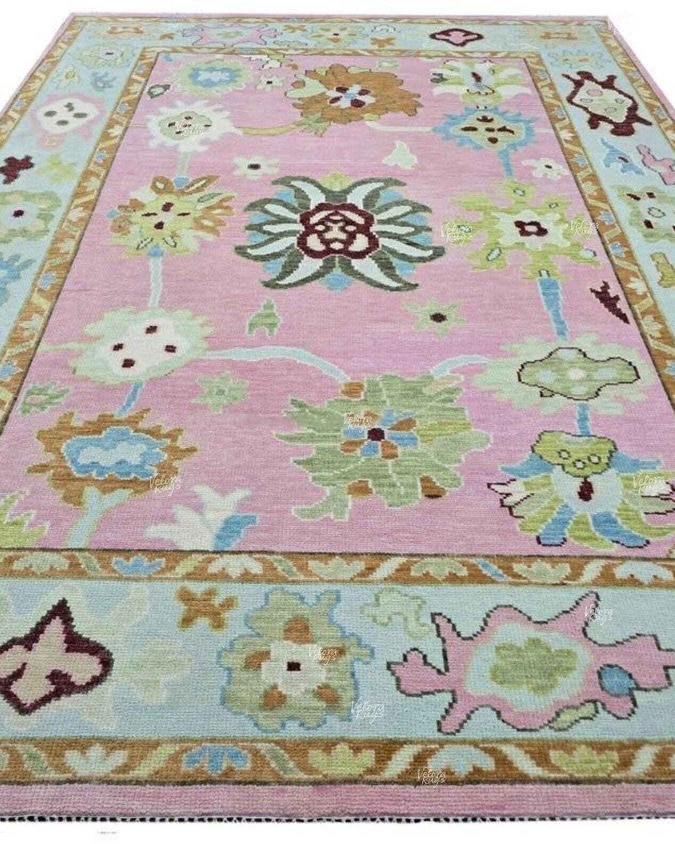 Pink- Ivory Oushak Hand Knotted Rug 4x6, 5x8, 6x9, 8x10, 9x12, 10x14 ft Handmade Rugs for Living Room & Bedroom - Antique Style Ethnic rug