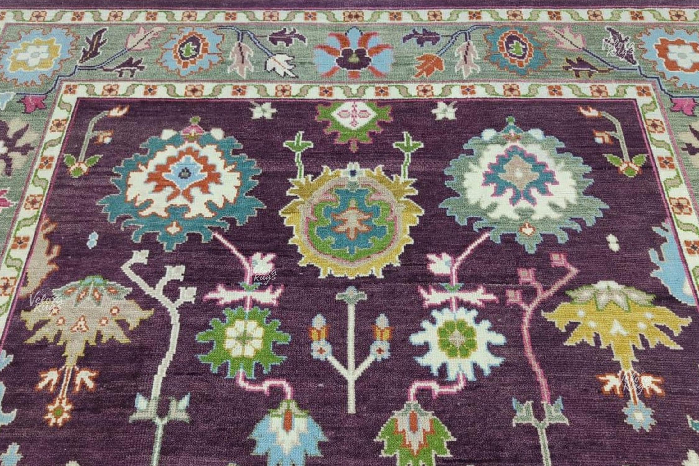 Luxurious Hand-Knotted Oushak Rug- Antique-Style Contemporary Design, Purple Handmade Rug  4x6, 5x8, 8x10, 9x12, 10x14 ft | Living Room Rug