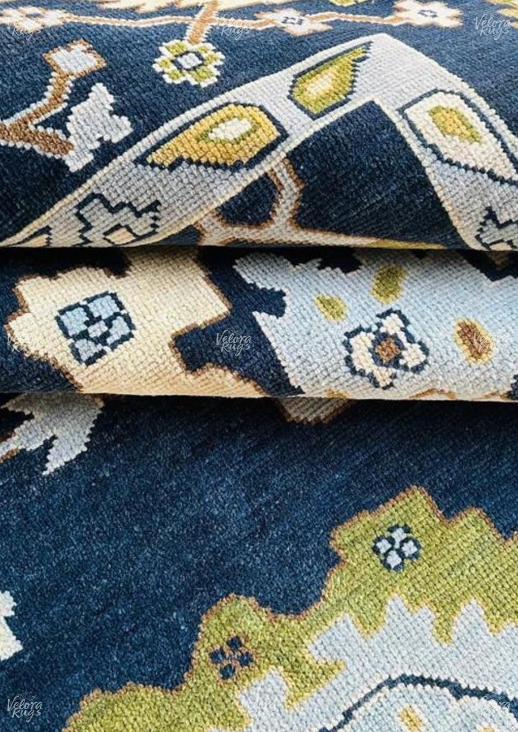 Navy Blue Oushak Hand Knotted Rug 4x6, 5x8, 6x9, 8x10, 9x12, 10x14 ft , Handmade Rugs for Living Room - Antique Style Contemporary Rug