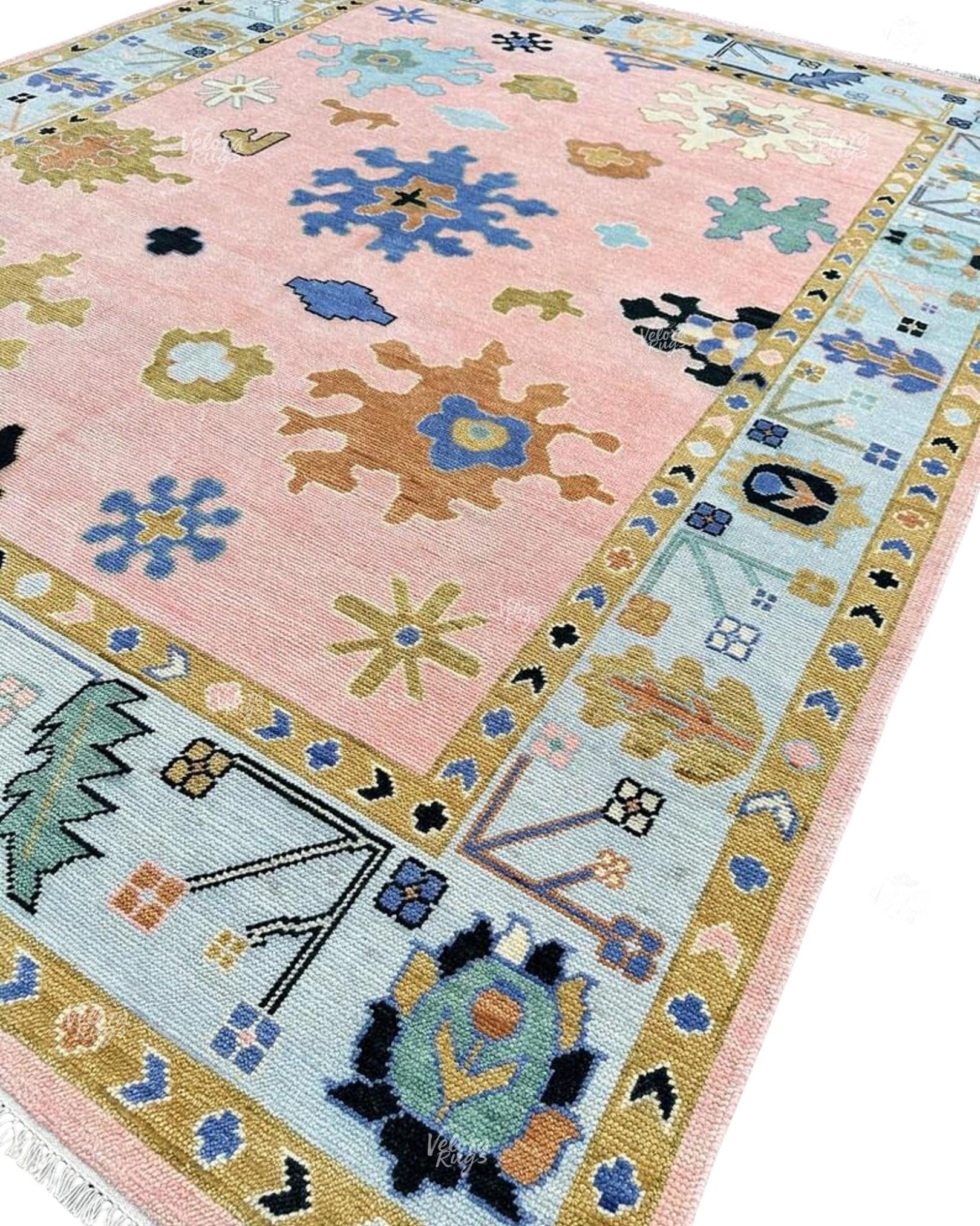 Modern Pink Oushak Hand Knotted Rug 4x6, 5x8, 6x9, 8x10, 9x12, 10x14 ft Handmade Rugs for Living Room & Bedroom - Antique Contemporary rug
