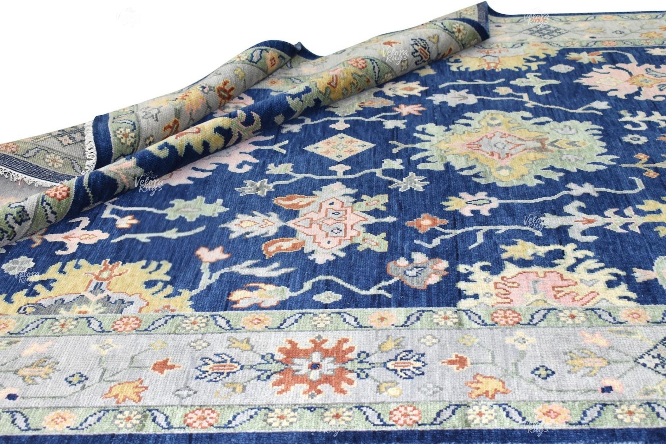 Navy Blue Oushak style Hand Knotted Rug 4x6, 5x8, 6x9, 8x10, 9x12, 10x14 ft Handmade Rugs for Living Room - Antique Style Contemporary rug