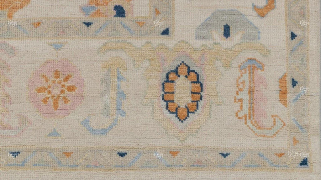 Hand Knotted Pastel Oushak Rug – Cream Beige Turkish Style Wool Carpet, Soft Floral Oriental Area Rug for Living Room, Bedroom or Dining