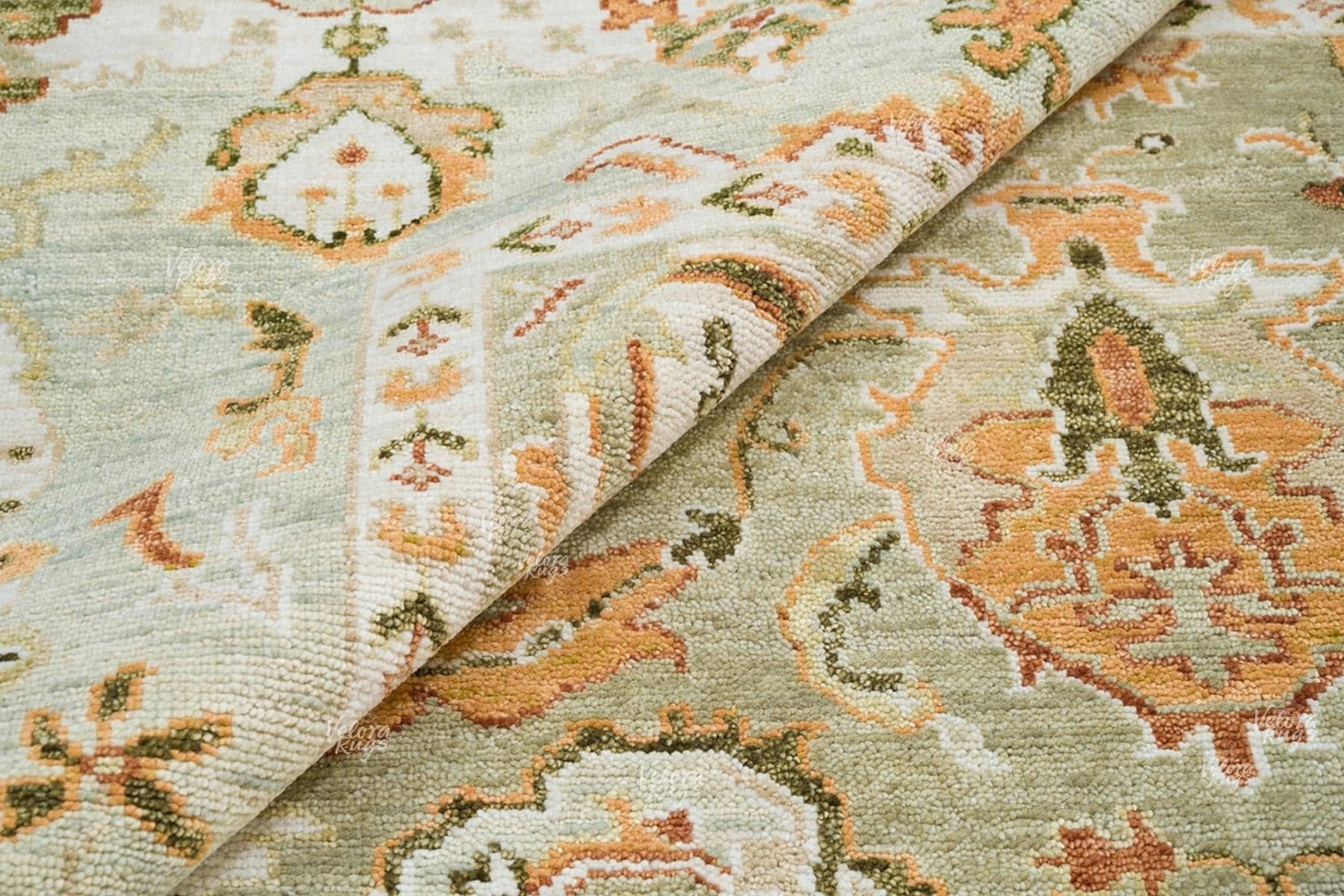 Sage Green Oushak Rug | Handmade Wool Rug | Hand-Knotted Indian Rug for Living Room & Bedroom | Custom Sizes 4x6 to 10x14 ft | Home Decor