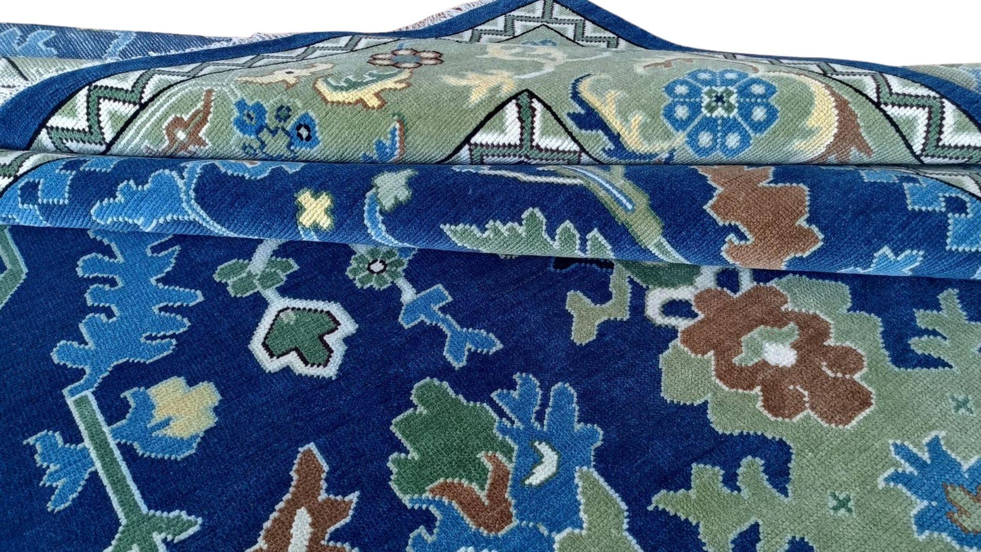 Blue Green Oushak Persian Floral Rug, Antique Style, Handmade Area Rug in 4x6, 5x8, 6x9, 8x10, 9x12 ft - Perfect for Bedroom or Kitchen