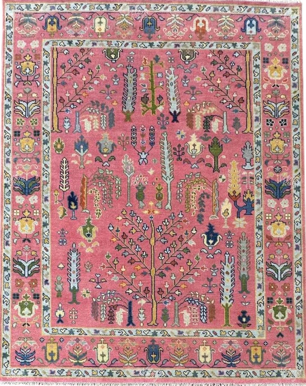 Elegant Pink Indo Oushak Hand Knotted Rug 4x6, 5x8, 6x9, 8x10, 9x12, 10x14 ft Handmade Rugs for Living Room - Antique style Contemporary rug