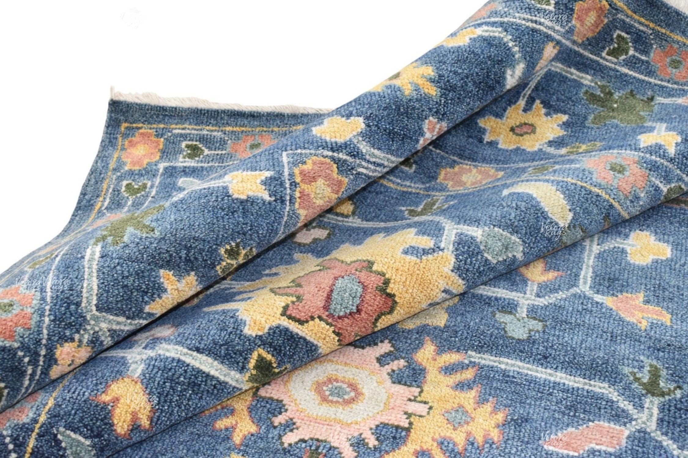 Blue Modern Oushak style Hand Knotted Rug 4x6, 5x8, 8x10, 9x12, 10x14 ft, Antique Handmade Rugs for Living Room - Contemporary Floor Carpet