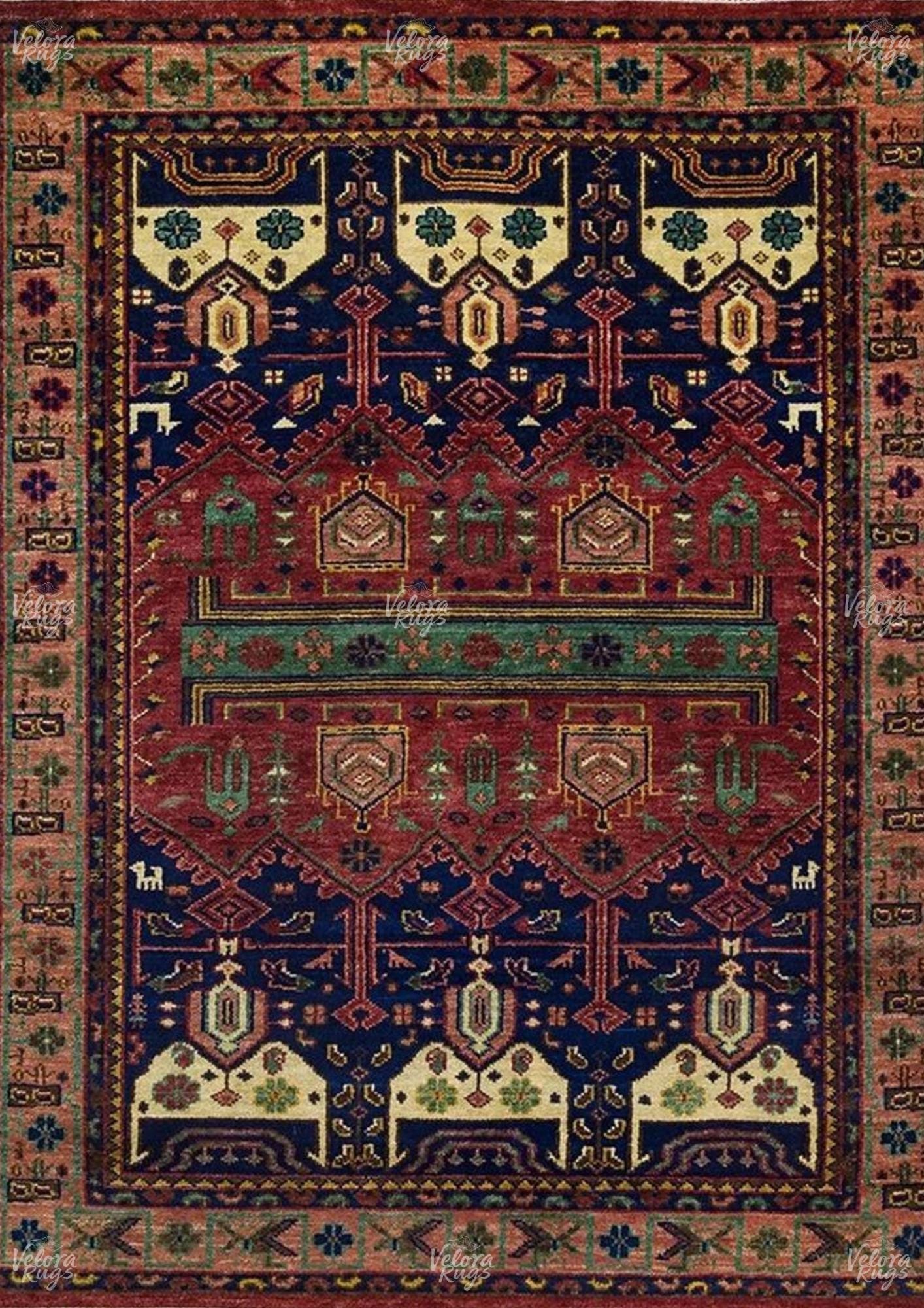 Red BlueTurkish Oushak Hand Knotted Rug 4x6, 5x8, 6x9, 8x10, 9x12, 10x14 ft Handmade Rugs for Living Room - Antique Style Ethnic rug