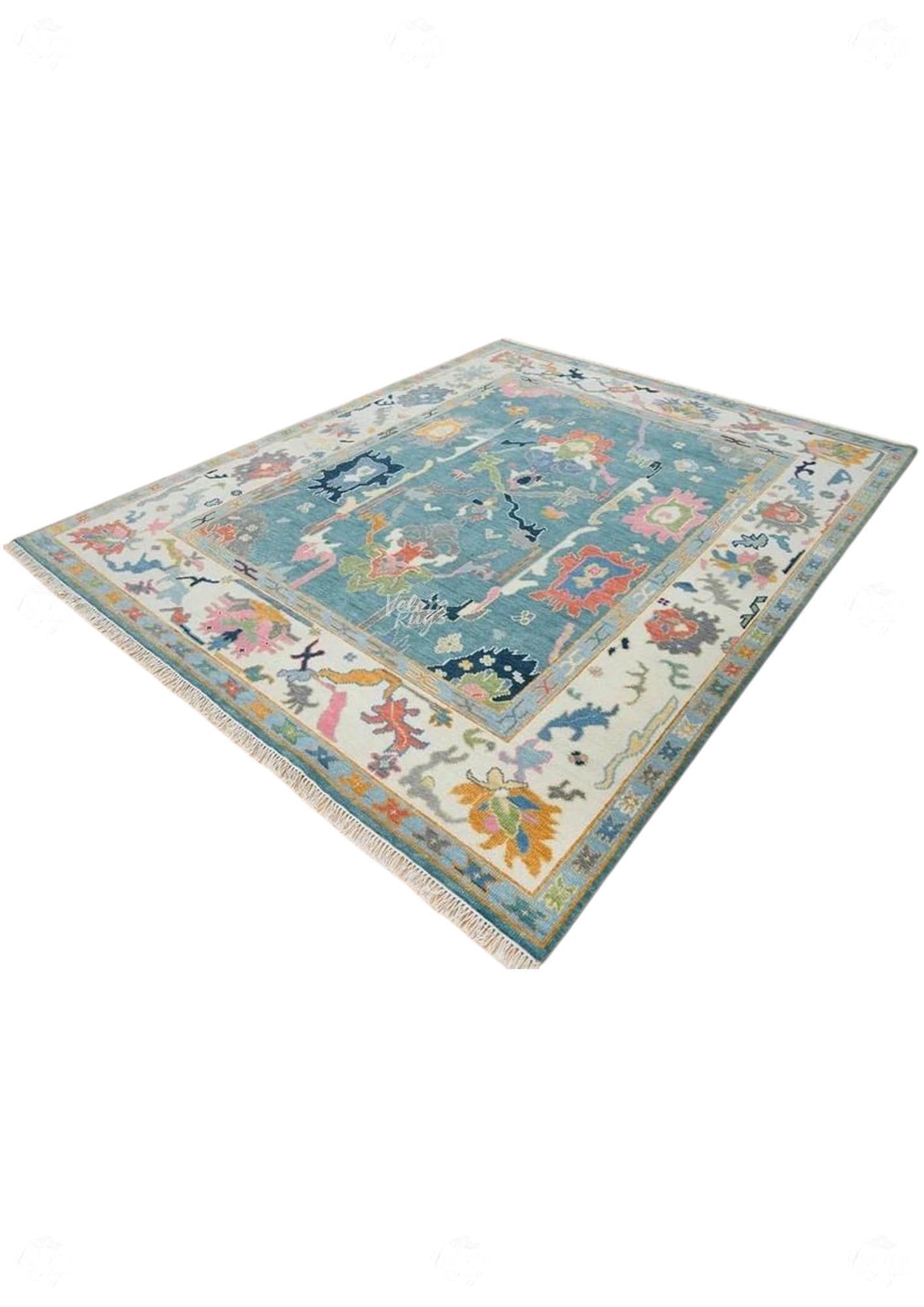 Blue Oushak style Hand Knotted Rug 4x6, 5x8, 6x9, 8x10, 9x12, 10x14 ft Contemporary Handmade Rugs for Living Room, Bedroom and Dining Hall