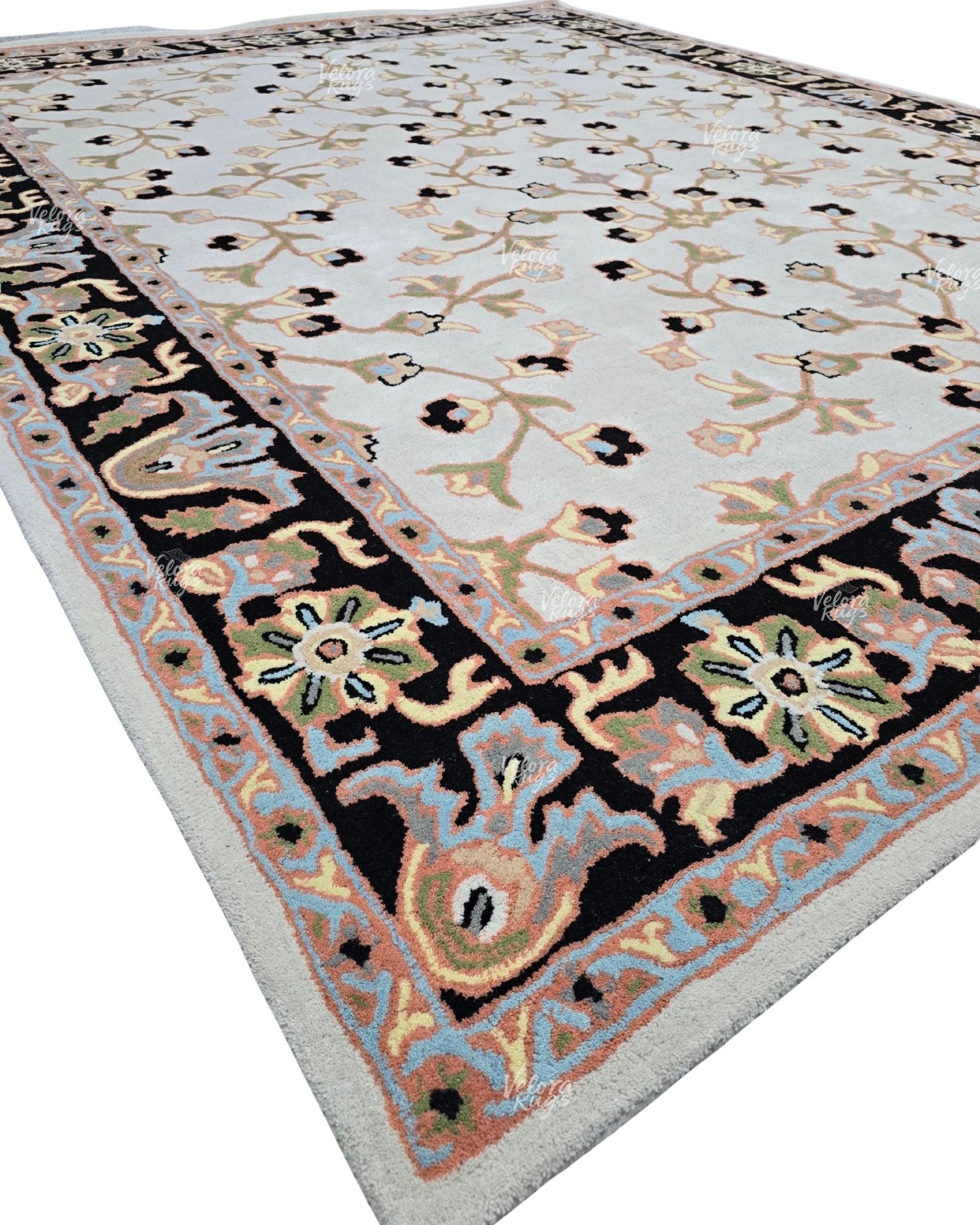 Premium Tufted Wool Rug Light Cream – Traditional Floral Design Carpet for Living Room & Modern Home Interiors – Elegant Home Decor Area Rug