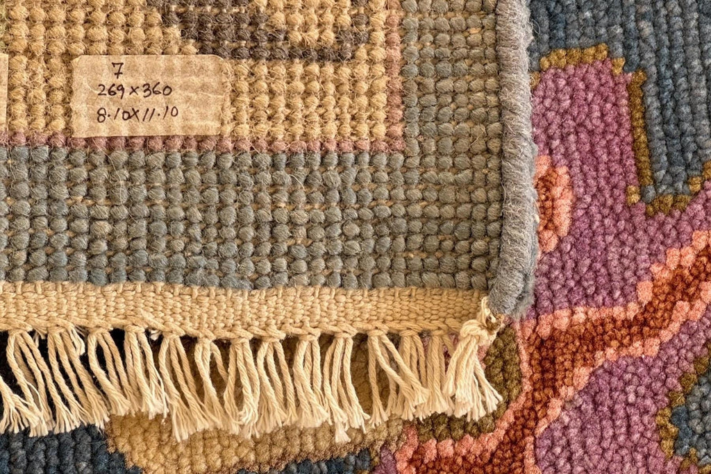 9x12 ft Blue - Lavender Hand Knotted Oushak Rug – Vintage Style Handmade Ethnic Rug | Elegant Boho Floral Rug for Living Room & Bedroom