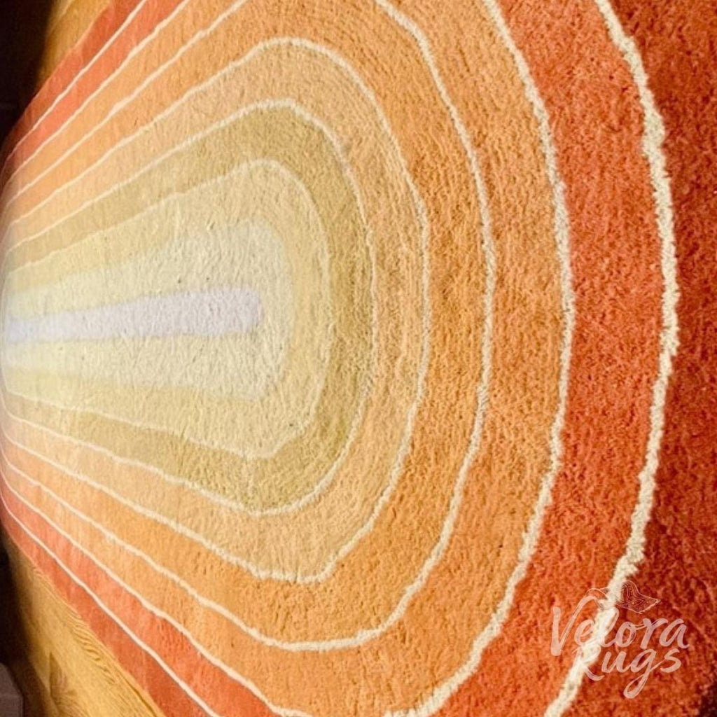 Hand Tufted Retro Oval Rug – Orange Yellow Gradient Wool Carpet, Modern Boho Area Rug for Living Room, Bedroom or Entryway, Home Decor