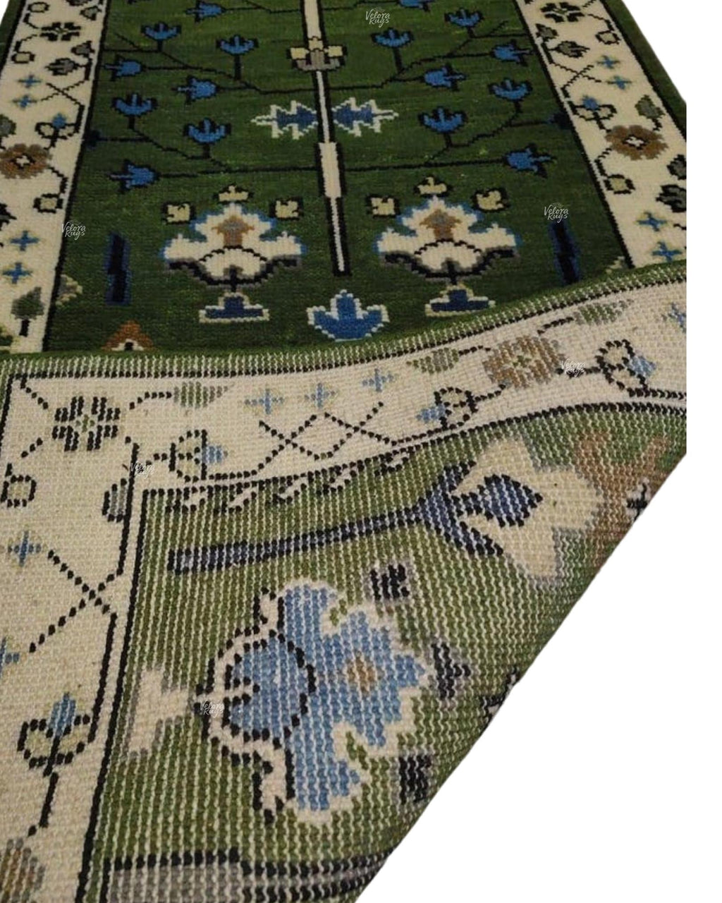 Elegant Green Hand Knotted Oushak design Runner Rug - Antique Style Wool Runner Rug - Hallway Runner - Kitchen runner - Boho runner