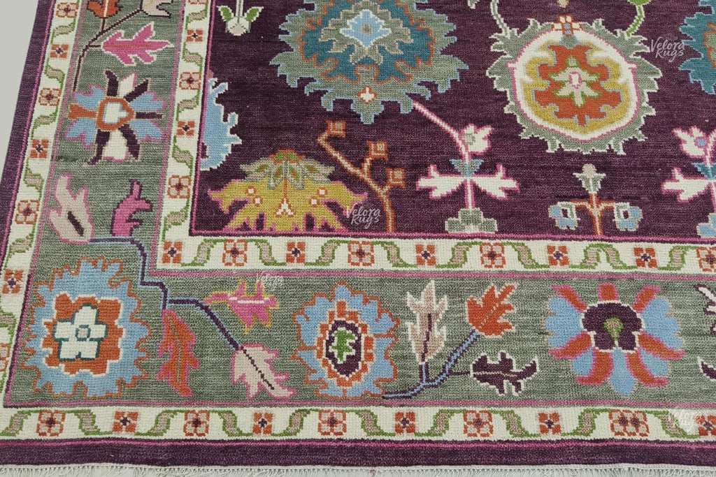 Luxurious Hand-Knotted Oushak Rug- Antique-Style Contemporary Design, Purple Handmade Rug  4x6, 5x8, 8x10, 9x12, 10x14 ft | Living Room Rug