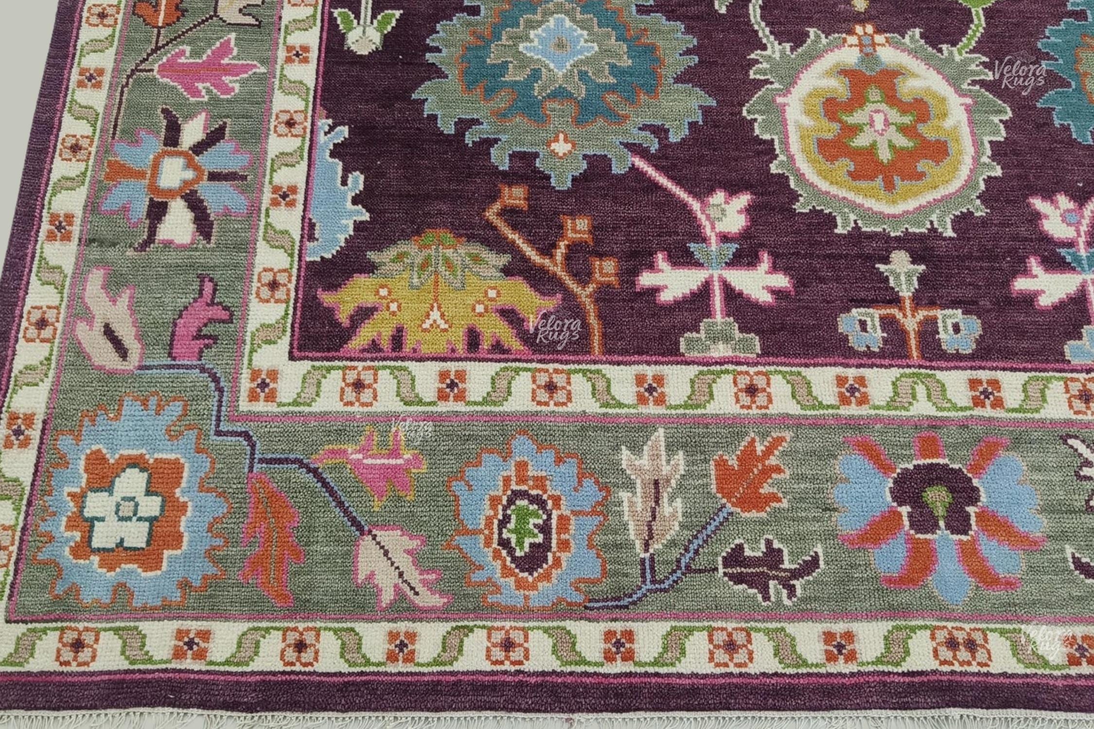Luxurious Hand-Knotted Oushak Rug- Antique-Style Contemporary Design, Purple Handmade Rug  4x6, 5x8, 8x10, 9x12, 10x14 ft | Living Room Rug