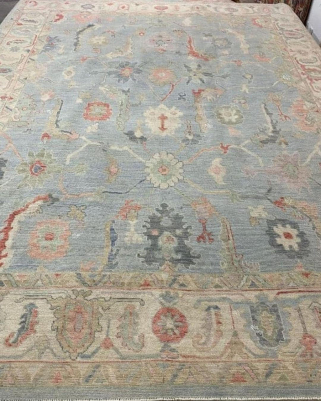 Hand Knotted Blue Oushak Wool Rug 5x8, 6x9, 8x10, 9x12 – Floral Handmade Rugs for for Living Room & Bedroom - Antique Style Contemporary Rug