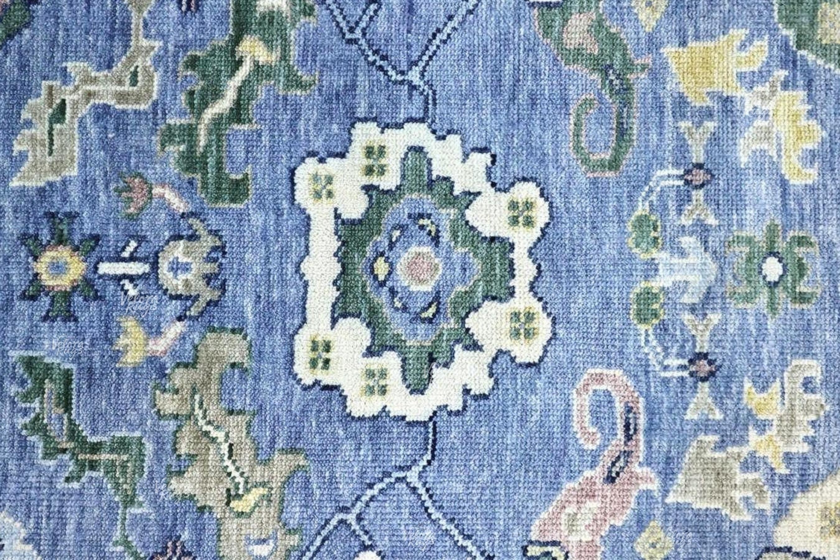 Elegant Blue Oushak Rug – 5x8, 6x9, 8x10, 9x12, 10x14 ft – Hand Knotted Wool Vintage Style Oriental Rug – Turkish Persian Living Room Carpet