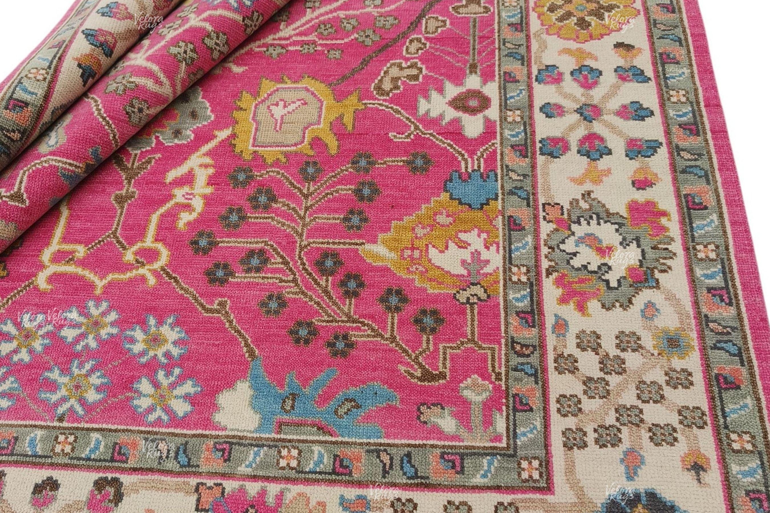 Exquisite Pink Oushak Hand Knotted Rug 4x6, 5x8, 6x9, 8x10, 9x12, 10x14 ft Handmade Rugs for Living Room & Bedroom - Contemporary Oushak Rug