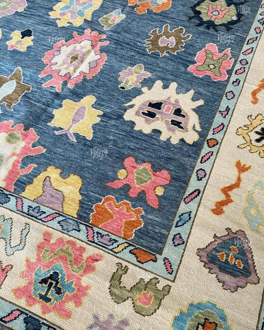 Luxurious Blue Hand-Knotted Oushak Rug- Antique Style Contemporary Design, Available in 4x6, 5x8, 8x10, 9x12, 10x14 ft | Living Room Rug