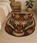 Tiger Face Tufted Rug, Handmade Wool Animal Carpet for Bedroom, Bold Jungle Theme Decor, Irregular Tiger Shaped Rug, Modern Floor Mat