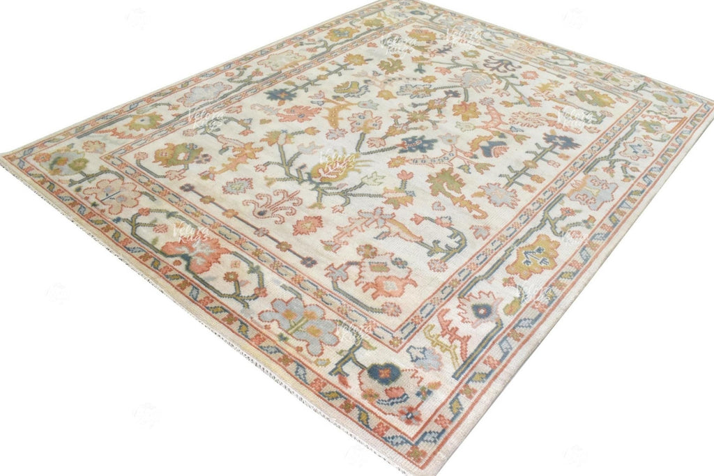 Off White Indo Oushak Hand Knotted Rug 4x6, 5x8, 6x9, 8x10, 9x12, 10x14 ft Handmade Rugs for Living Room - Fusion of Antique & Modern Design