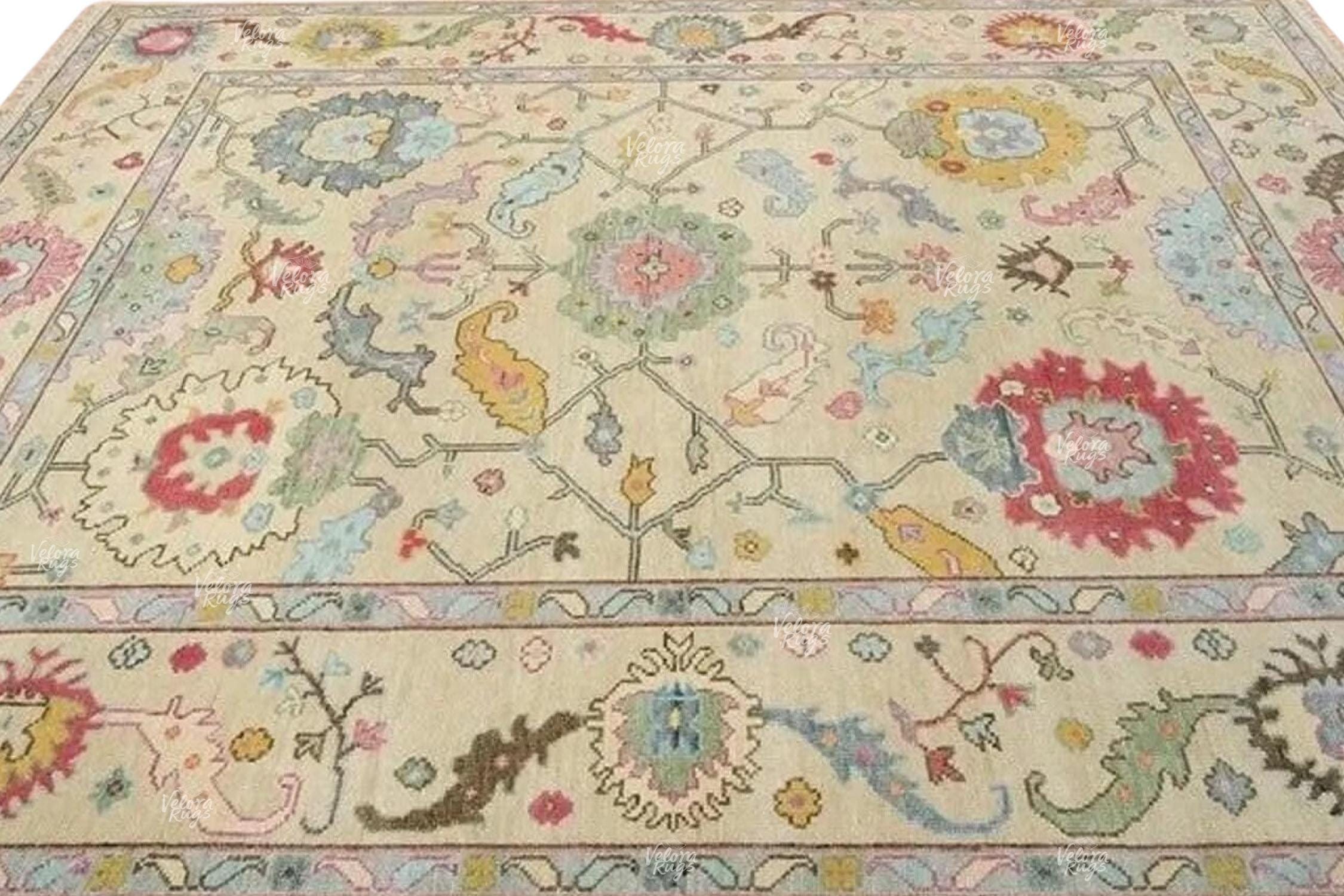 Beige Indo Oushak Hand Knotted Rug 4x6, 5x8, 6x9, 8x10, 9x12, 10x14 ft Handmade Rugs for Living Room - Antique style Contemporary rug