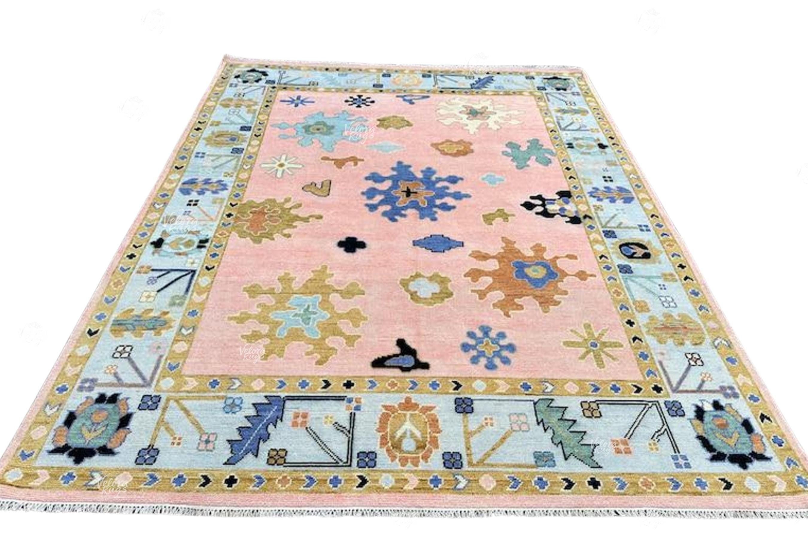 Modern Pink Oushak Hand Knotted Rug 4x6, 5x8, 6x9, 8x10, 9x12, 10x14 ft Handmade Rugs for Living Room & Bedroom - Antique Contemporary rug