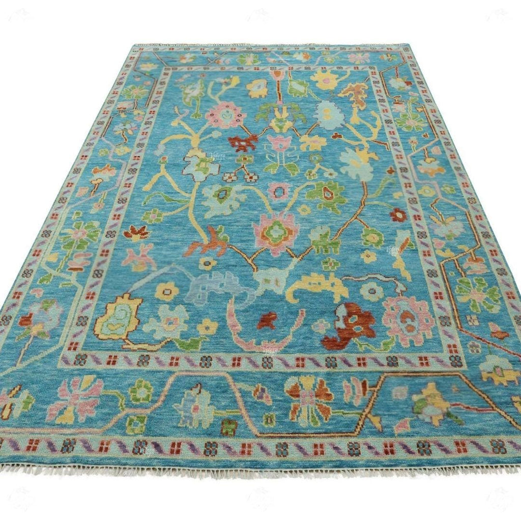 Light Blue Oushak Rug - Hand Knotted  Wool Rug, Turkish Floral Carpet - Handmade Area Rug for Living Room & Bedroom  in 4x6 to 12x15 ft Size