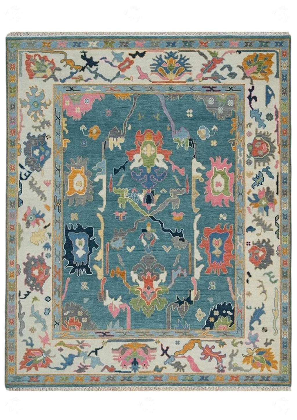 Blue Oushak style Hand Knotted Rug 4x6, 5x8, 6x9, 8x10, 9x12, 10x14 ft Contemporary Handmade Rugs for Living Room, Bedroom and Dining Hall