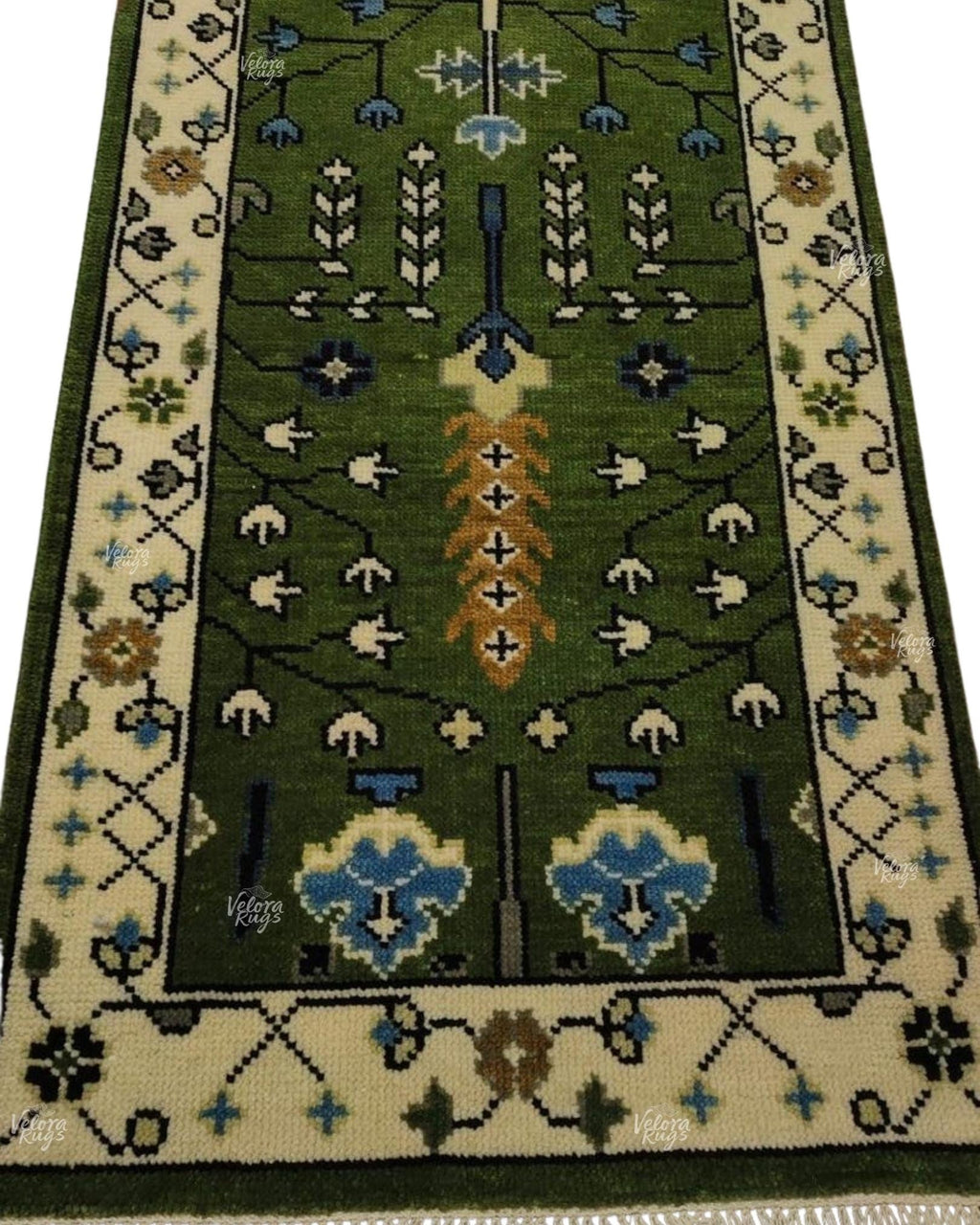Elegant Green Hand Knotted Oushak design Runner Rug - Antique Style Wool Runner Rug - Hallway Runner - Kitchen runner - Boho runner