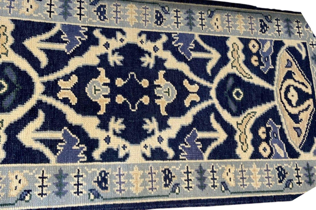 Blue Oushak Runner Rug: Hand Knotted Wool Turkish Carpet - Hallway Runner - Kitchen Runner - Boho Runner Stair Rug | Runner For Home Decor