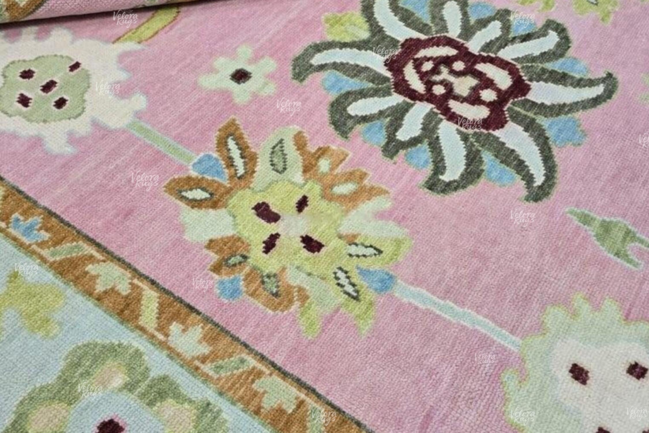 Pink- Ivory Oushak Hand Knotted Rug 4x6, 5x8, 6x9, 8x10, 9x12, 10x14 ft Handmade Rugs for Living Room & Bedroom - Antique Style Ethnic rug