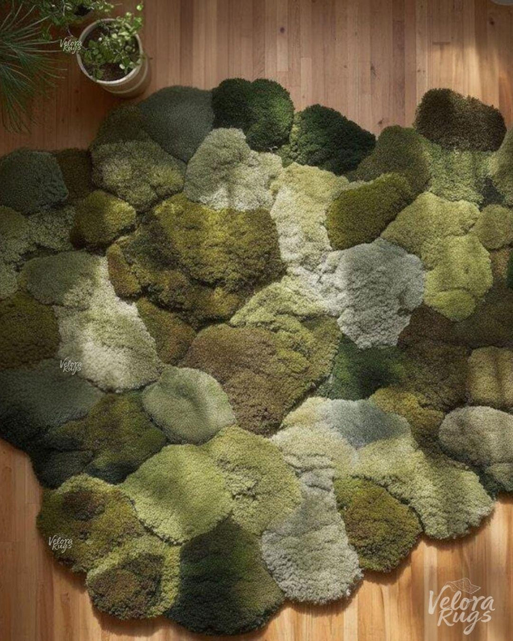Hand-Tufted Moss Rug | 3D Green Pebble Carpet | Nature Inspired Textured Floor Mat | Soft Wool Tufted Area Rug, Living Room & Bedroom Decor