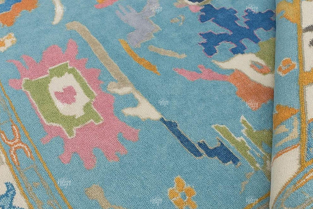 Blue Hand-Knotted Modern Oushak Rug- Antique-Style Contemporary Design, Living Room Rug, Available in 4x6, 5x8, 6x9, 8x10, 9x12, 10x14 ft