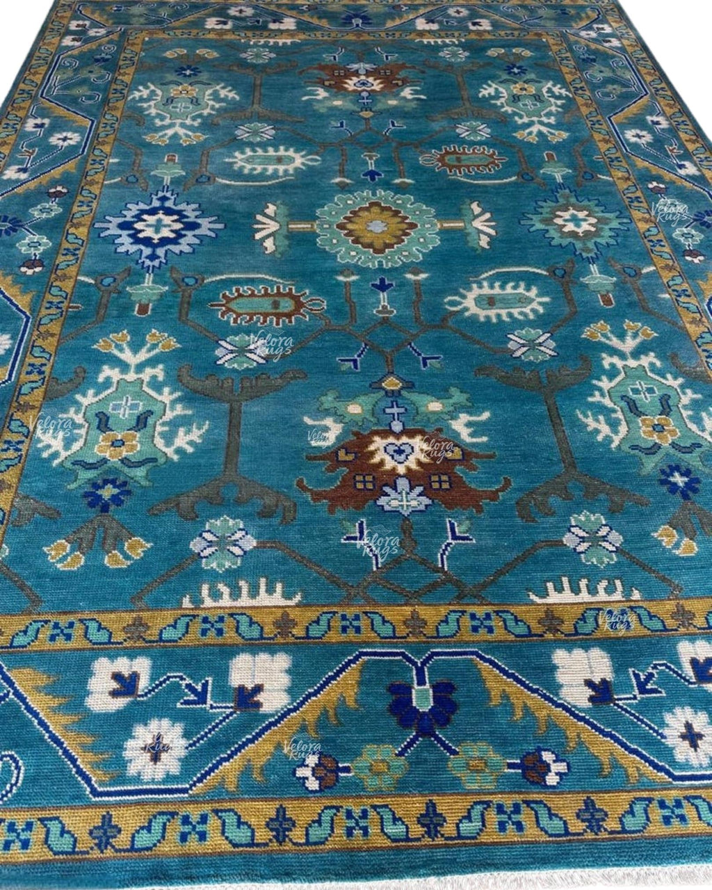 Exquisite Teal Blue Hand Knotted Indo Oushak rug 4x6, 5x8, 6x9, 8x10, 9x12, 10x14 ft Handmade rug for Living Room - Antique Style Ethnic rug