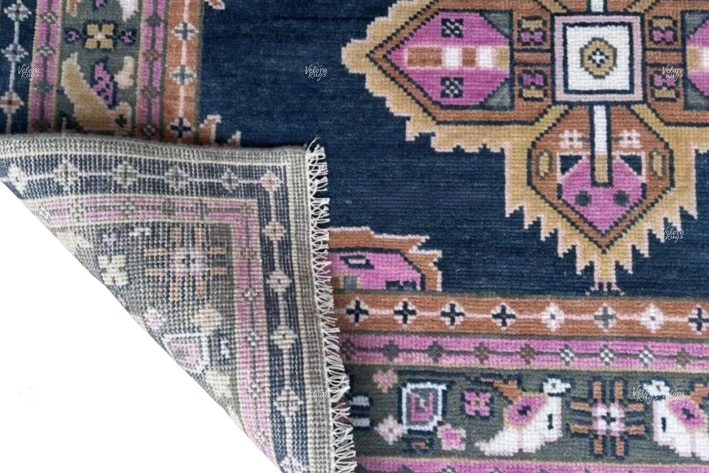 Navy Pink Oushak Hand Knotted Oushak Rug | Antique Oriental Design Area Carpet in 5x8, 6x9, 8x10,9x12 ft for Living Room,Bedroom or Kitchen