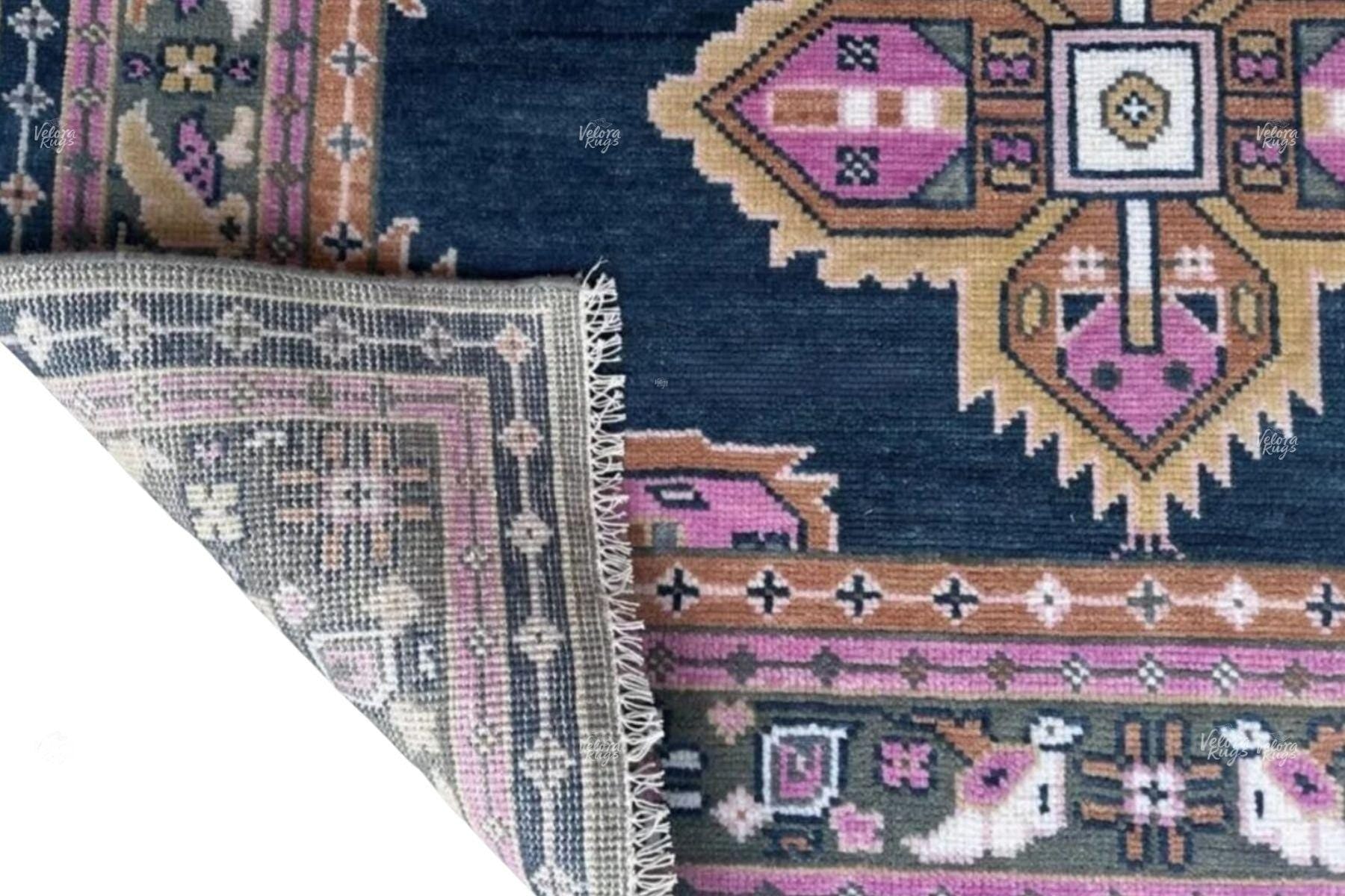 Navy Pink Oushak Hand Knotted Oushak Rug | Antique Oriental Design Area Carpet in 5x8, 6x9, 8x10,9x12 ft for Living Room,Bedroom or Kitchen