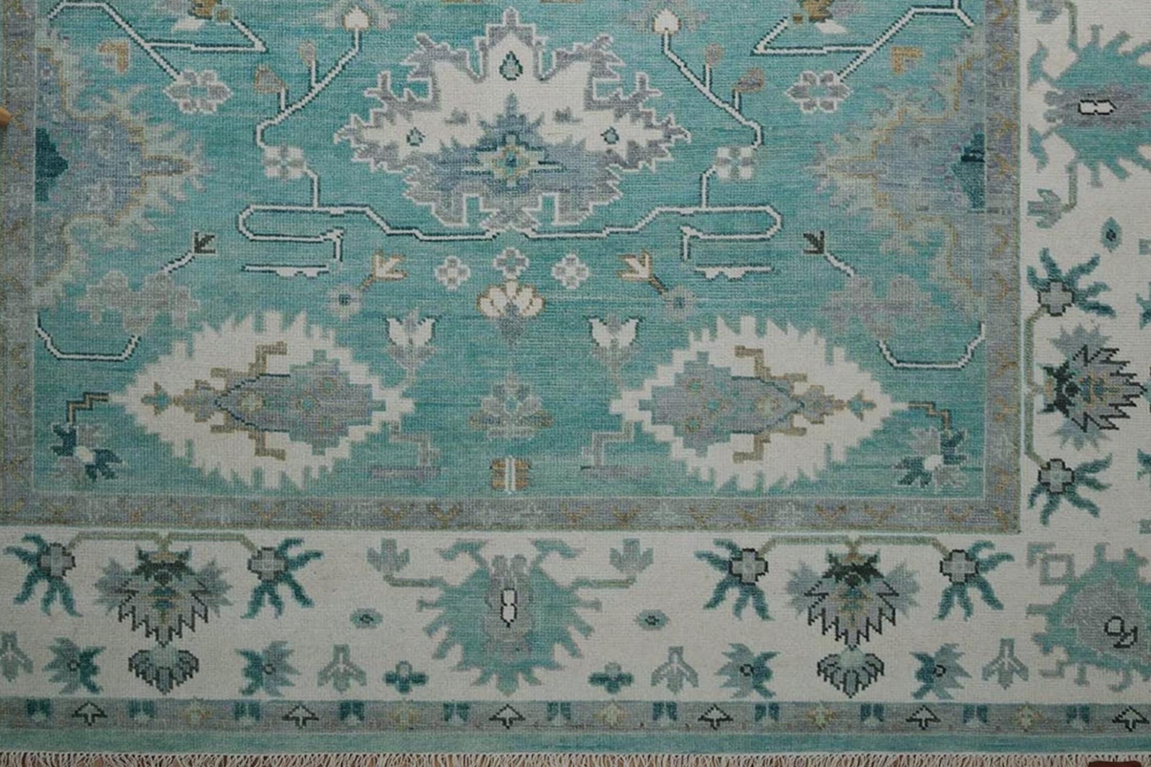 Aqua Blue Oushak Style Hand-Knotted Rug – 4x6, 5x8, 6x9, 8x10, 9x12, 10x14 ft | Handmade Antique-Inspired Contemporary Rug for Living Room