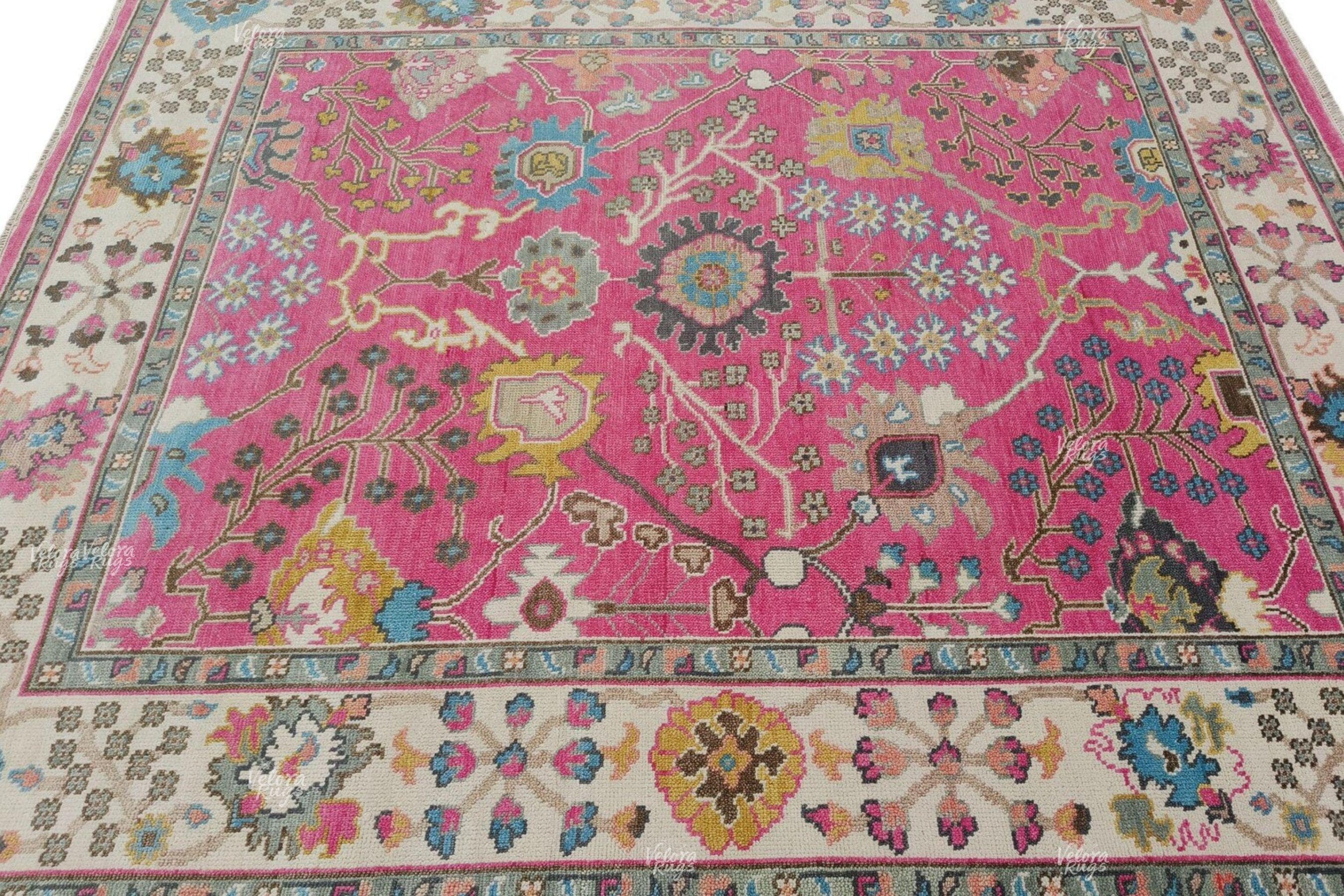 Exquisite Pink Oushak Hand Knotted Rug 4x6, 5x8, 6x9, 8x10, 9x12, 10x14 ft Handmade Rugs for Living Room & Bedroom - Contemporary Oushak Rug