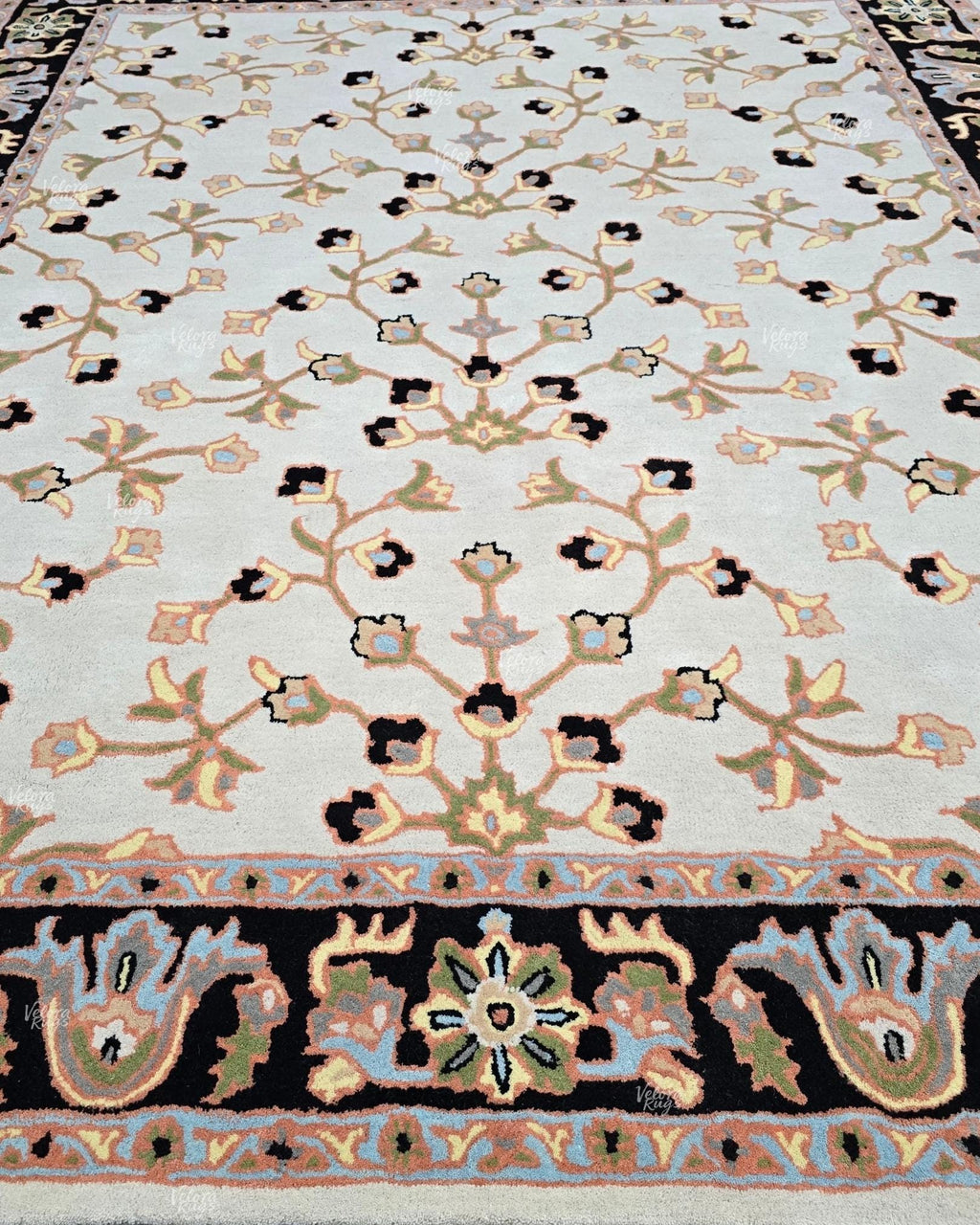 Premium Tufted Wool Rug Light Cream – Traditional Floral Design Carpet for Living Room & Modern Home Interiors – Elegant Home Decor Area Rug