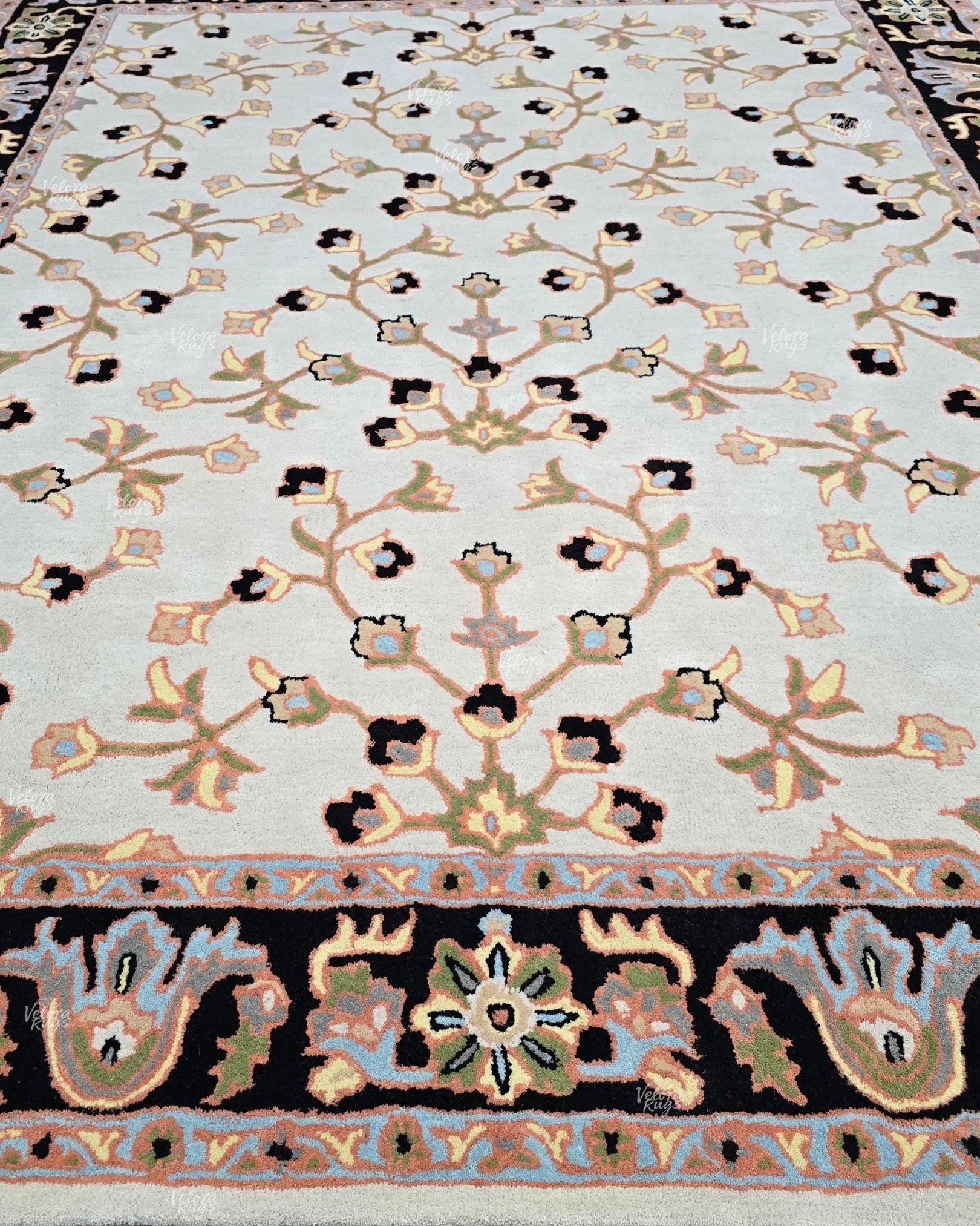 Premium Tufted Wool Rug Light Cream – Traditional Floral Design Carpet for Living Room & Modern Home Interiors – Elegant Home Decor Area Rug