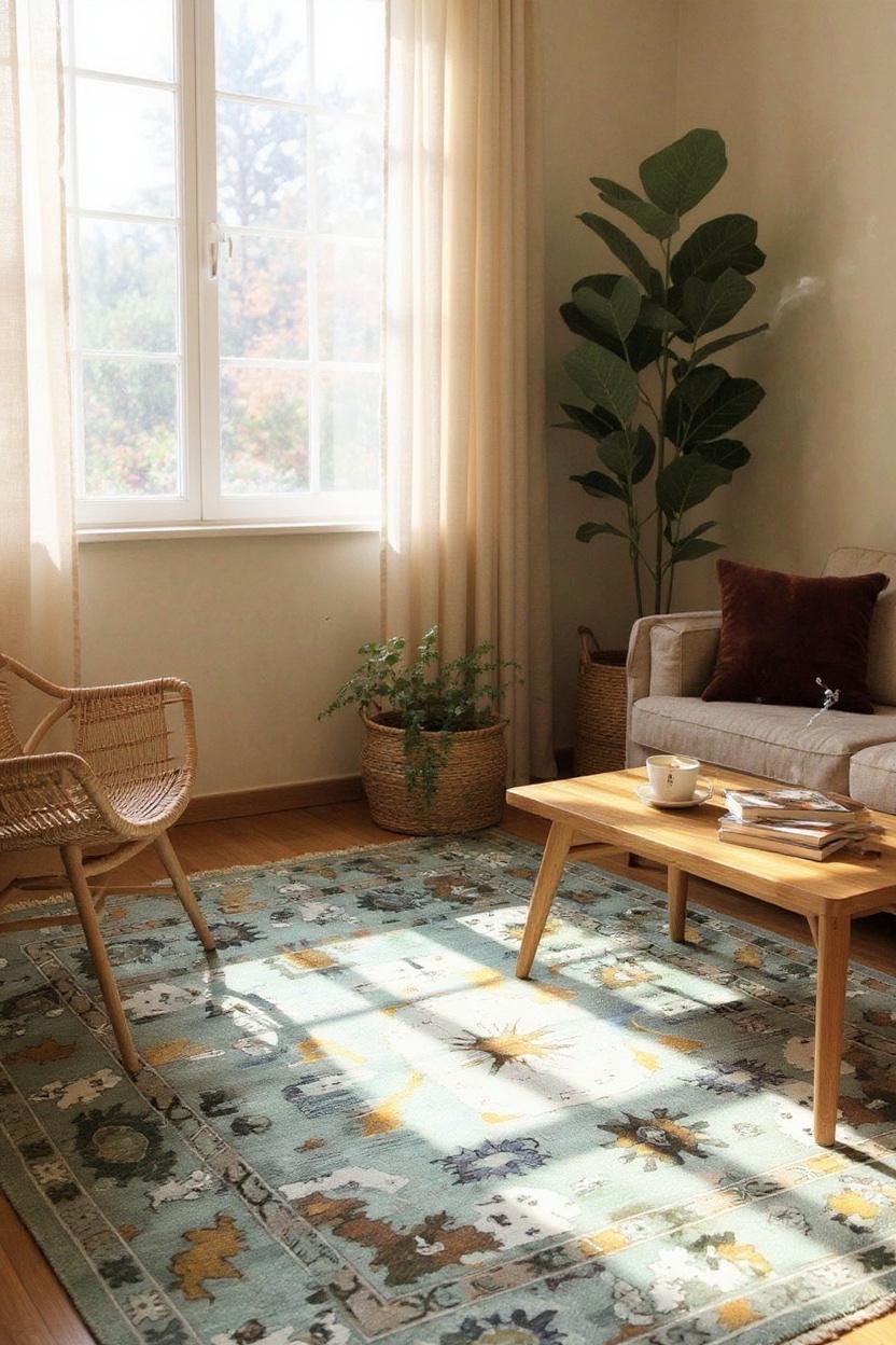 Hand-Knotted Grey Oushak Wool Rug: Contemporary Turkish Area Carpet