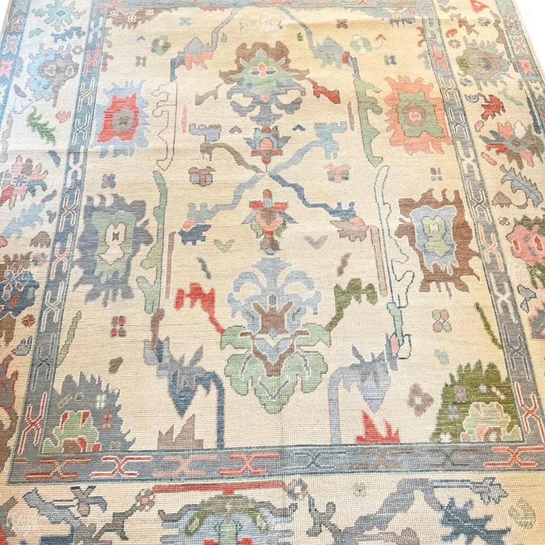 Hand Knotted White Oushak Rug - Available in 4x6, 5x8, 8x10, 9x12, 10x14 ft Handmade Rug for Living Room, Antique Style Contemporary Rug